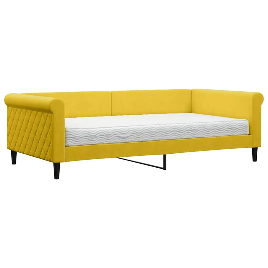 Lit de jour avec matelas jaune 100x200 cm velours - 2