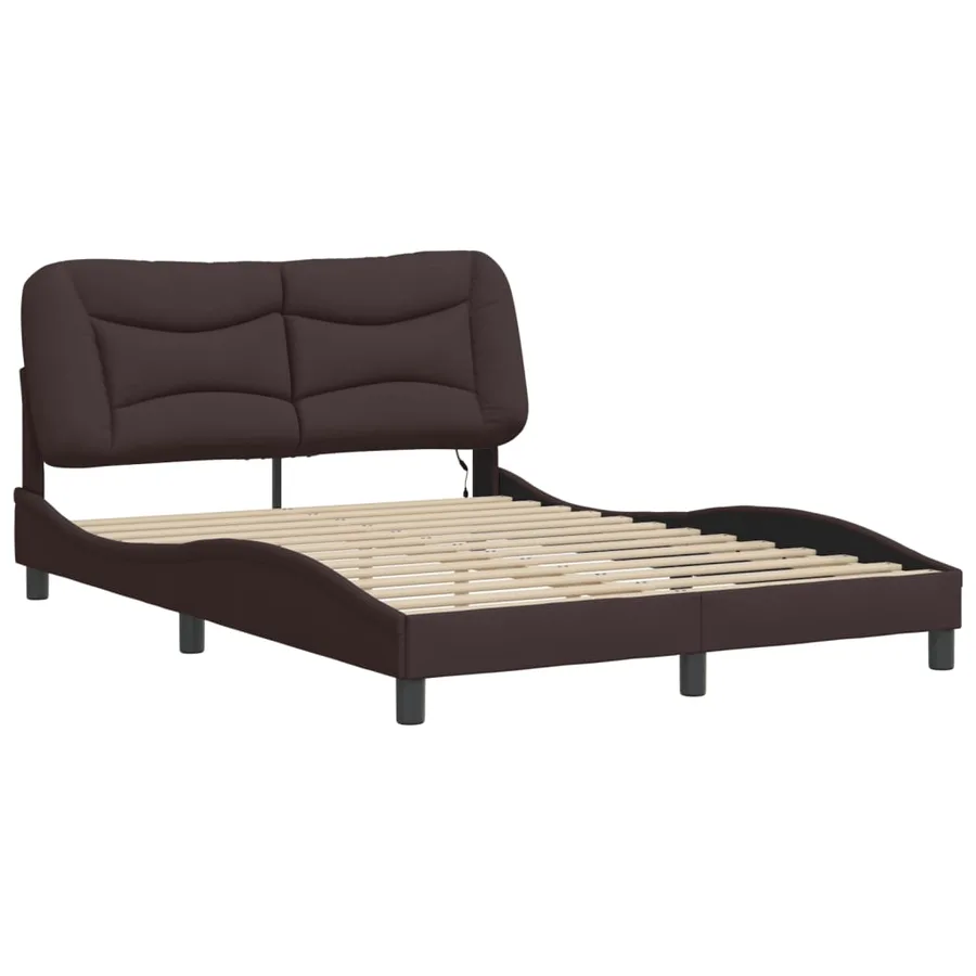 Cadre de lit avec LED sans matelas Hvar marron foncé 140x200cm tissu - 3