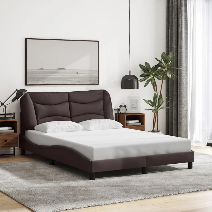 Cadre de lit avec LED sans matelas Hvar marron foncé 140x200cm tissu - 4