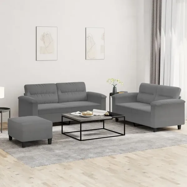 Ensemble de canapés 3 pcs coussins gris foncé tissu microfibre