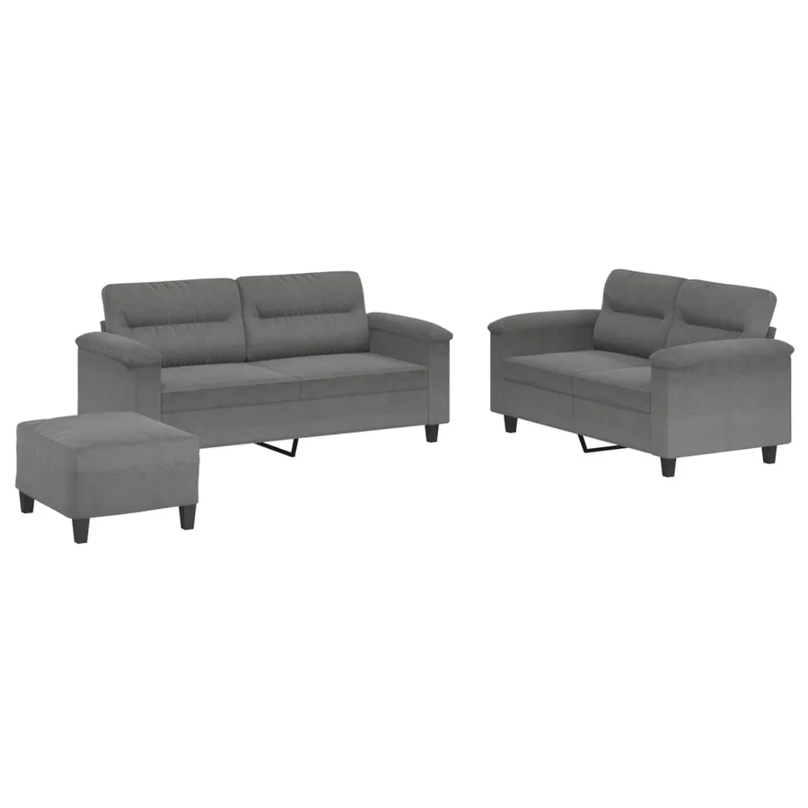 Ensemble de canapés 3 pcs coussins gris foncé tissu microfibre - 2