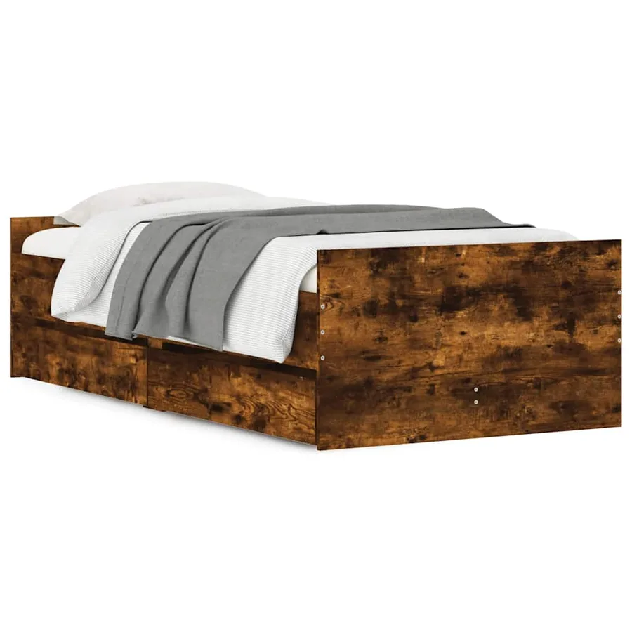 Cadre de lit avec tiroirs sans matelas chêne fumé 90x200 cm - 2