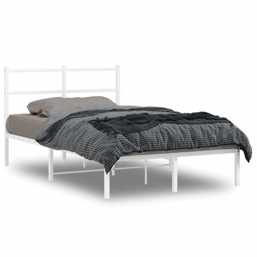 Cadre de lit métal sans matelas et tête de lit blanc 120x200 cm