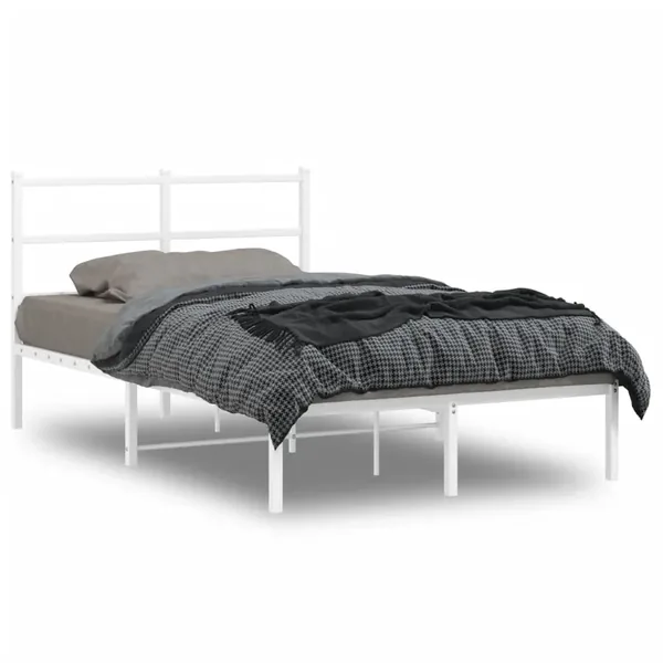 Cadre de lit métal sans matelas et tête de lit blanc 120x200 cm