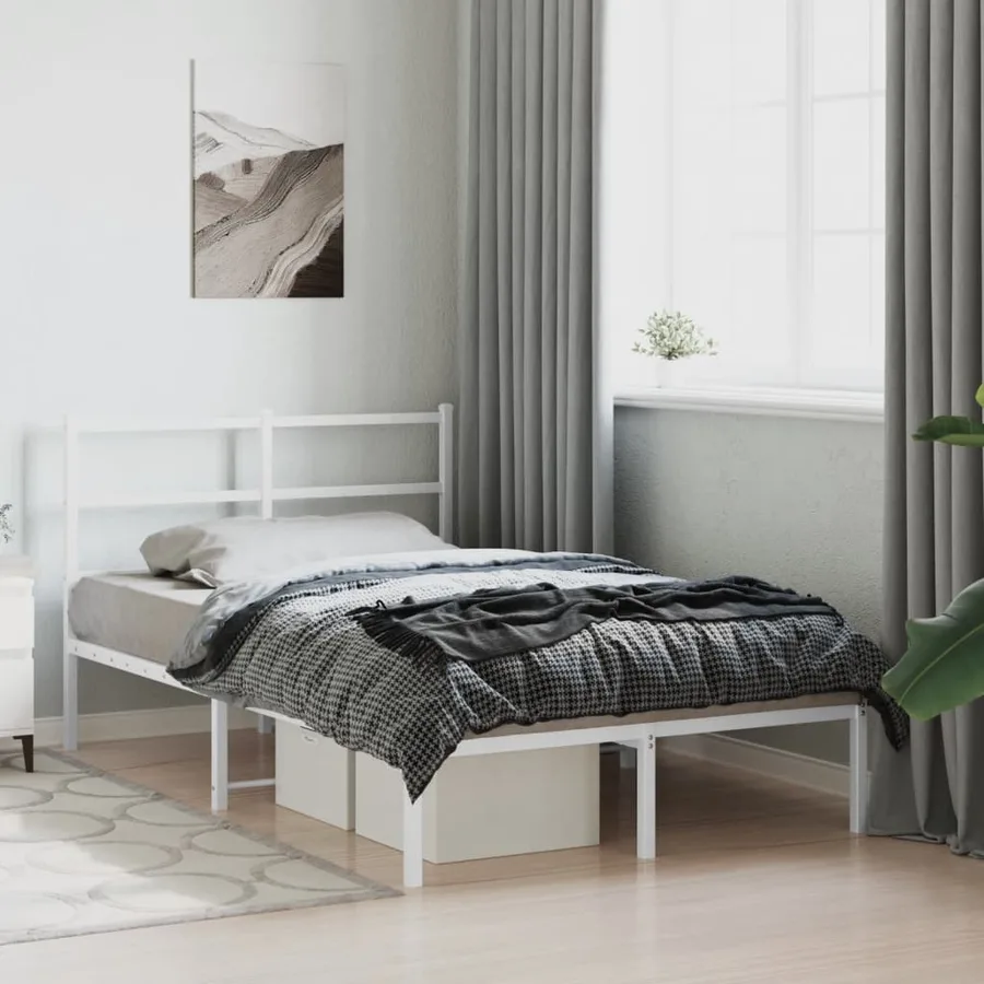 Cadre de lit métal sans matelas et tête de lit blanc 120x200 cm - 4