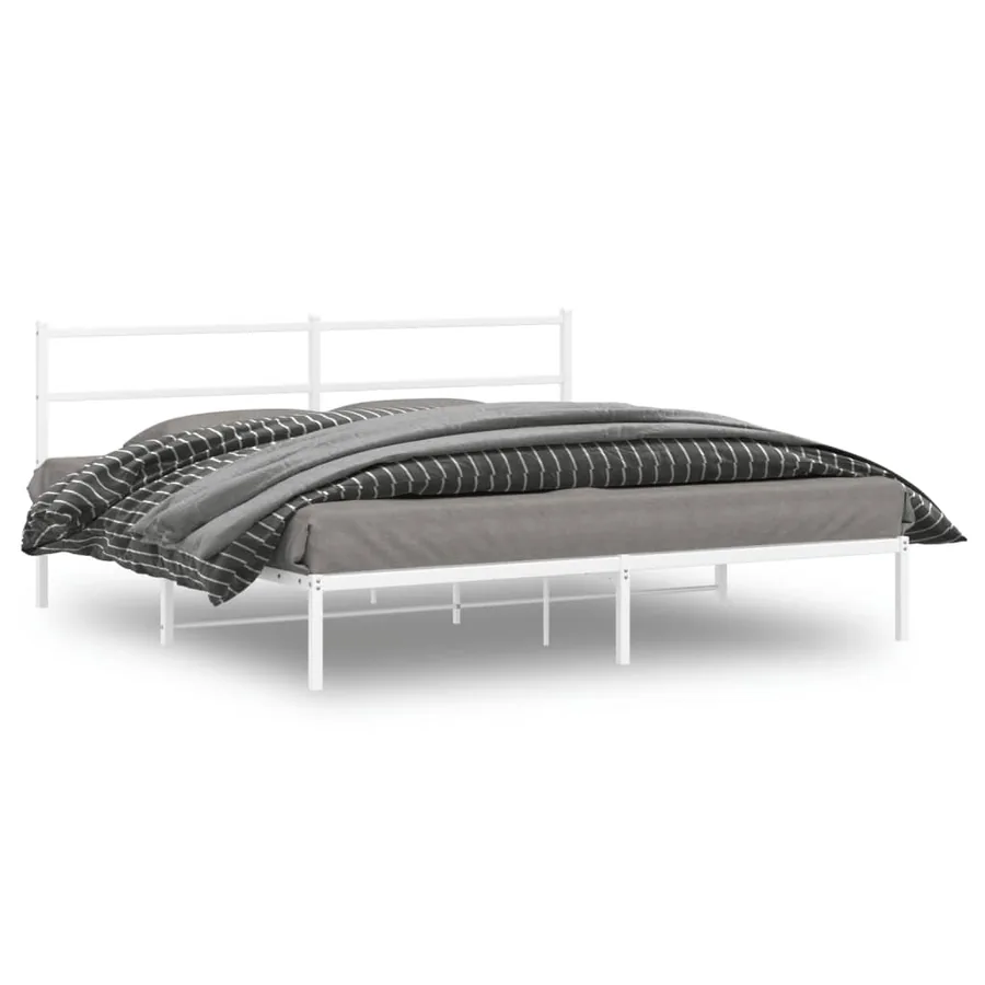 Cadre de lit métal sans matelas et tête de lit blanc 183x213 cm