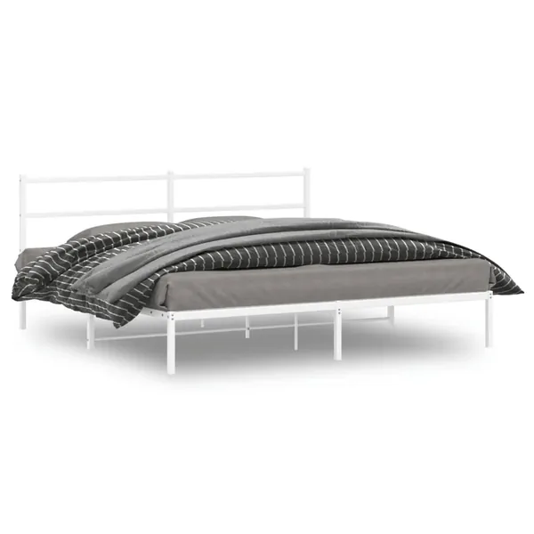 Cadre de lit métal sans matelas et tête de lit blanc 183x213 cm