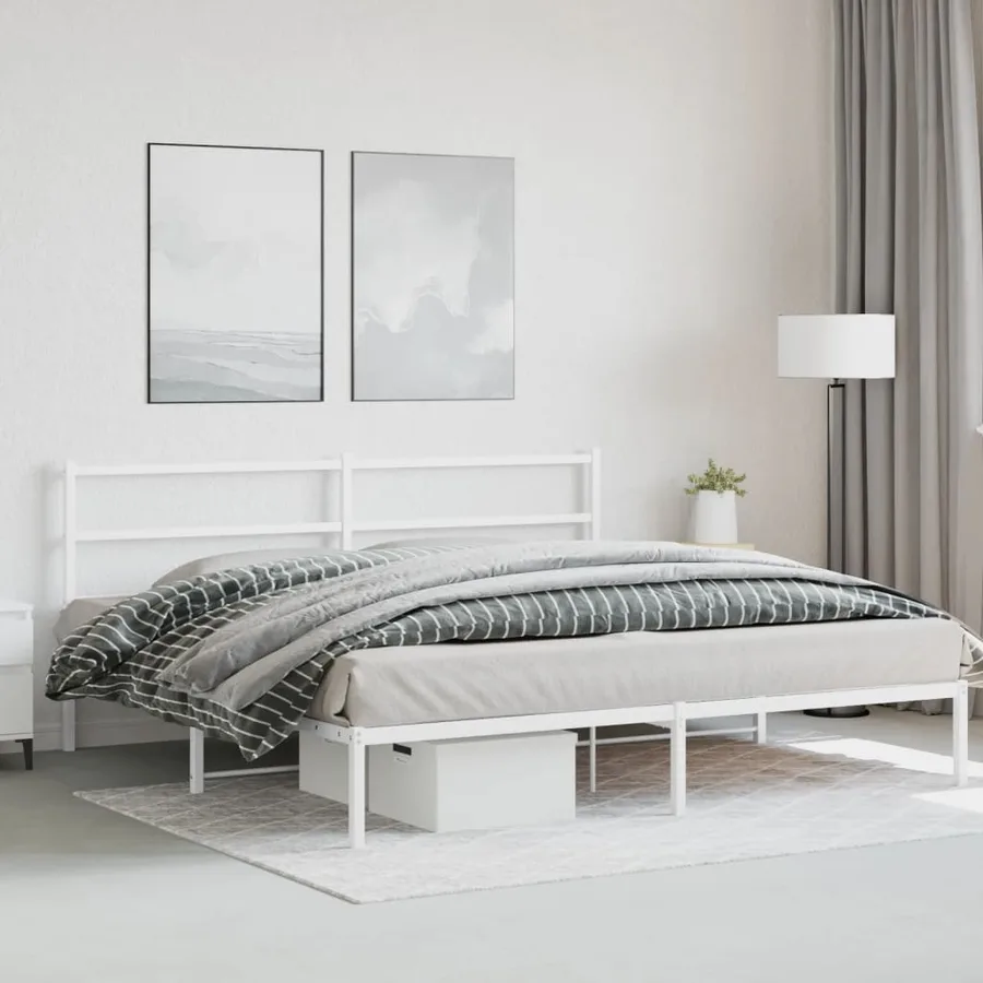 Cadre de lit métal sans matelas et tête de lit blanc 183x213 cm - 4