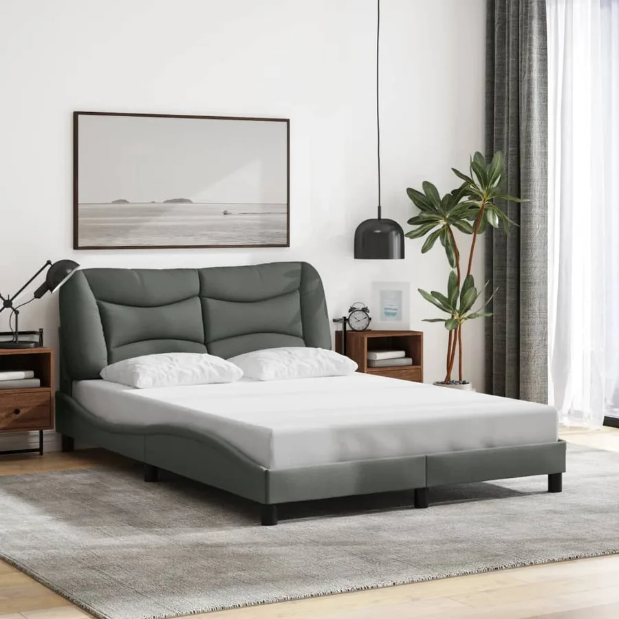 Cadre de lit avec LED sans matelas Hvar gris foncé 140x200 cm tissu - 4