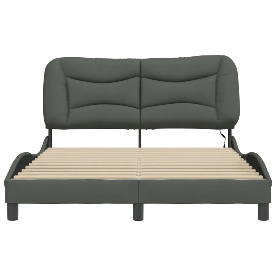 Cadre de lit avec LED sans matelas Hvar gris foncé 140x200 cm tissu - 6