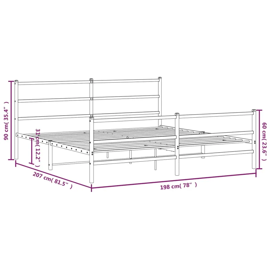 Cadre de lit métal sans matelas et pied de lit blanc 193x203 cm - 10