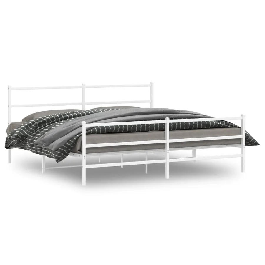 Cadre de lit métal sans matelas et pied de lit blanc 193x203 cm - 2