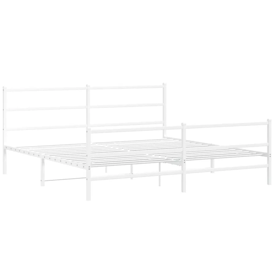 Cadre de lit métal sans matelas et pied de lit blanc 193x203 cm - 3
