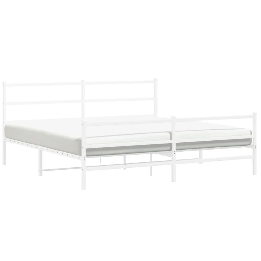 Cadre de lit métal sans matelas et pied de lit blanc 193x203 cm - 4