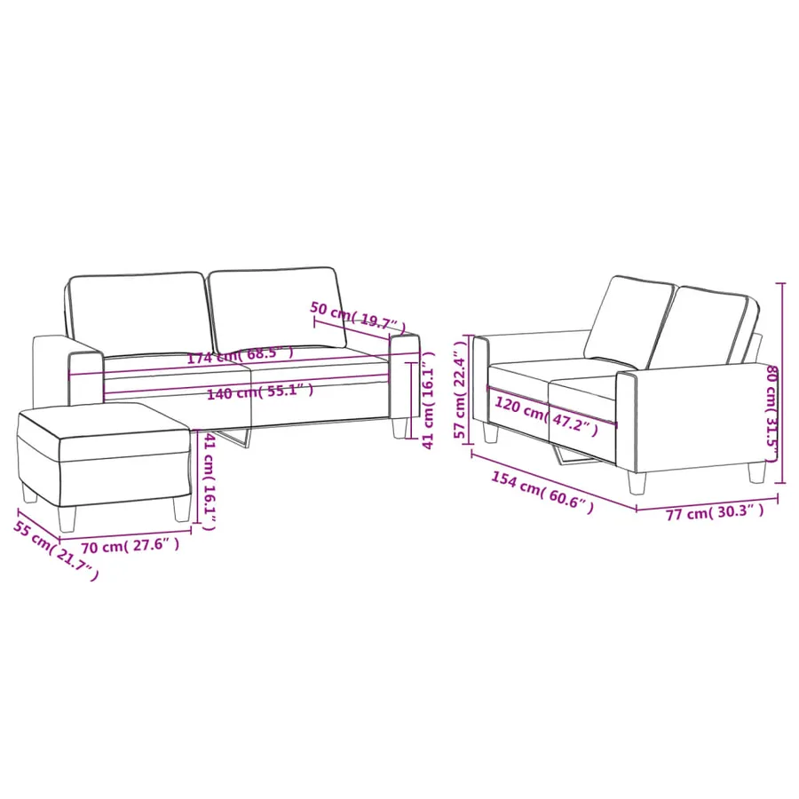 Ensemble de canapés 3 pcs crème tissu - 9