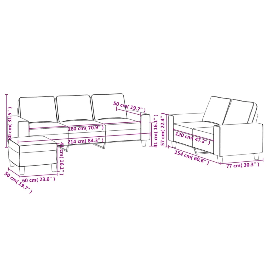 Ensemble de canapés 3 pcs crème tissu - 9