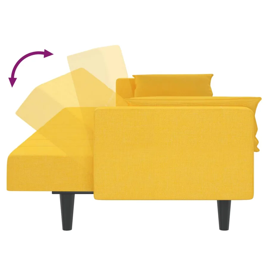Canapé-lit à 2 places avec deux oreillers jaune tissu - 7