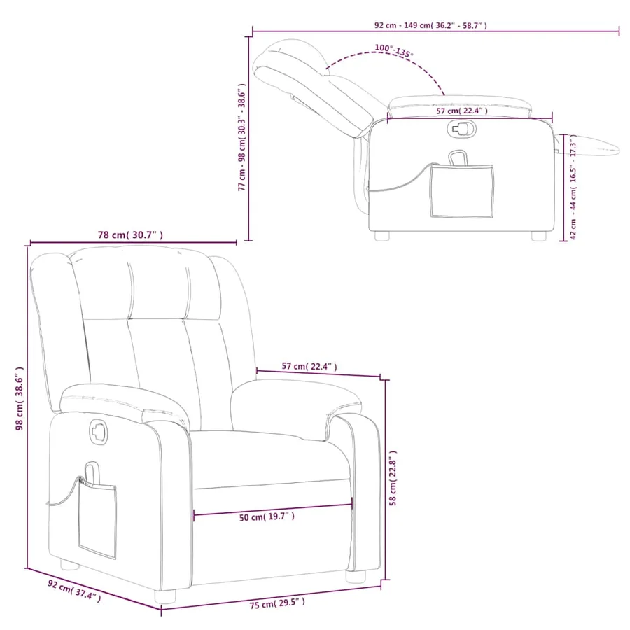 Fauteuil de massage inclinable Crème Tissu - 13
