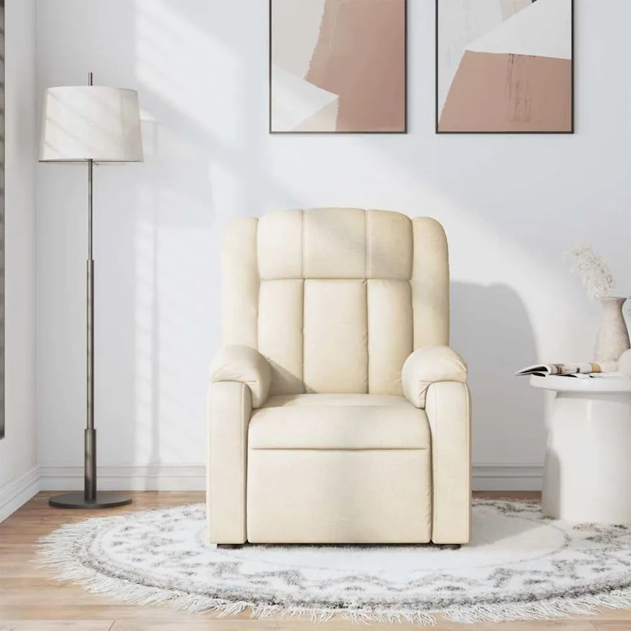 Fauteuil de massage inclinable Crème Tissu - 3