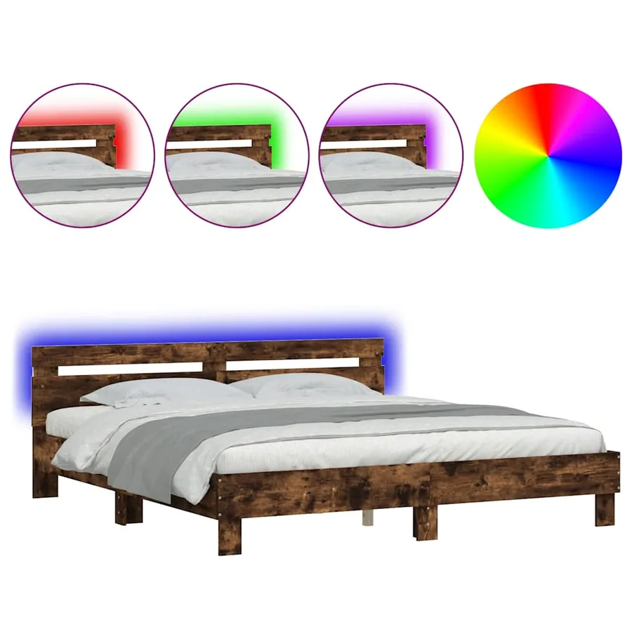 Cadre de lit avec LED sans matelas chêne fumé 160x200 cm - 2