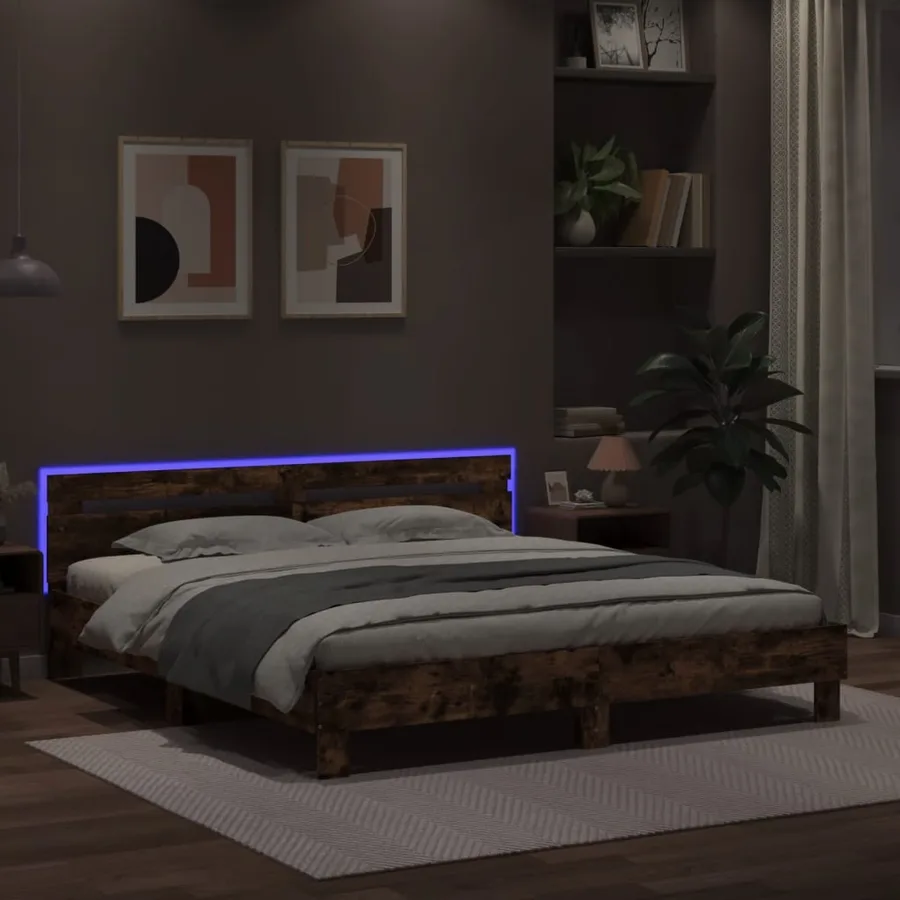 Cadre de lit avec LED sans matelas chêne fumé 160x200 cm - 4