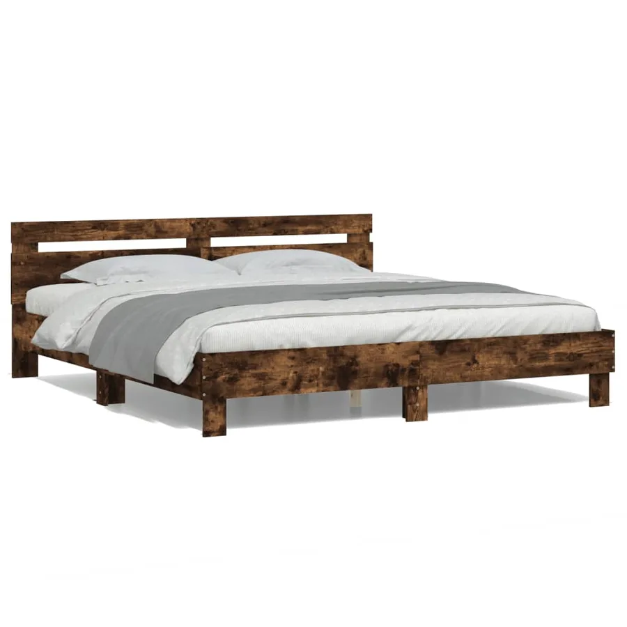 Cadre de lit avec LED sans matelas chêne fumé 160x200 cm - 5