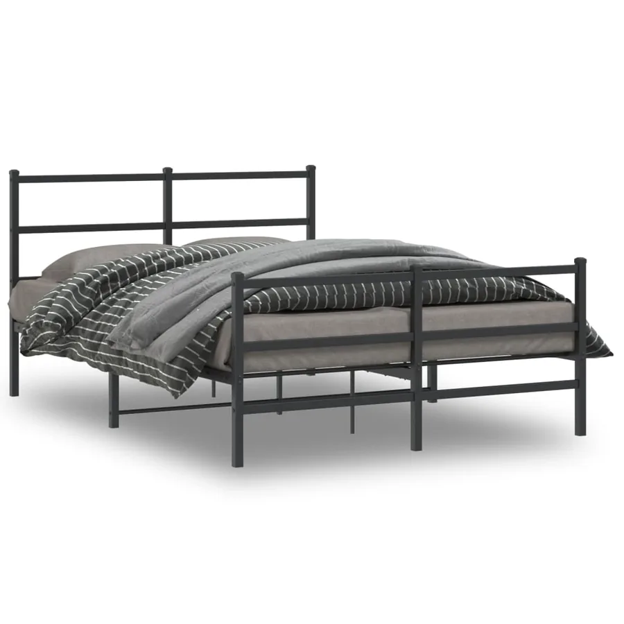Cadre de lit métal sans matelas avec pied de lit noir 135x190cm