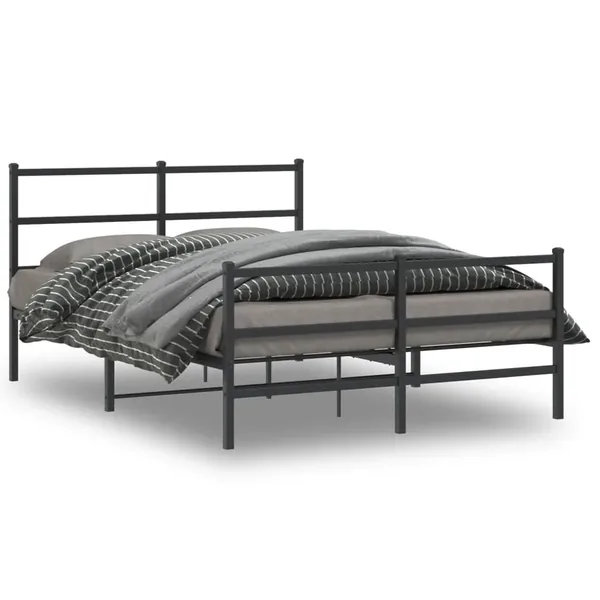 Cadre de lit métal sans matelas avec pied de lit noir 135x190cm