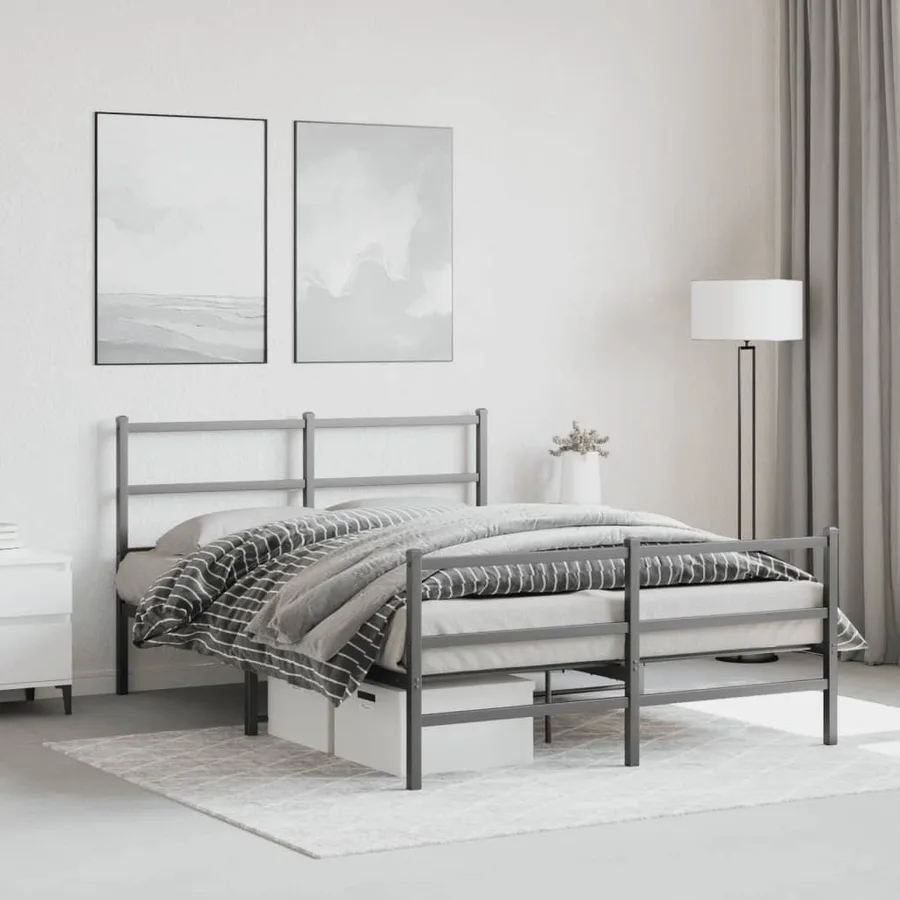 Cadre de lit métal sans matelas avec pied de lit noir 135x190cm - 4