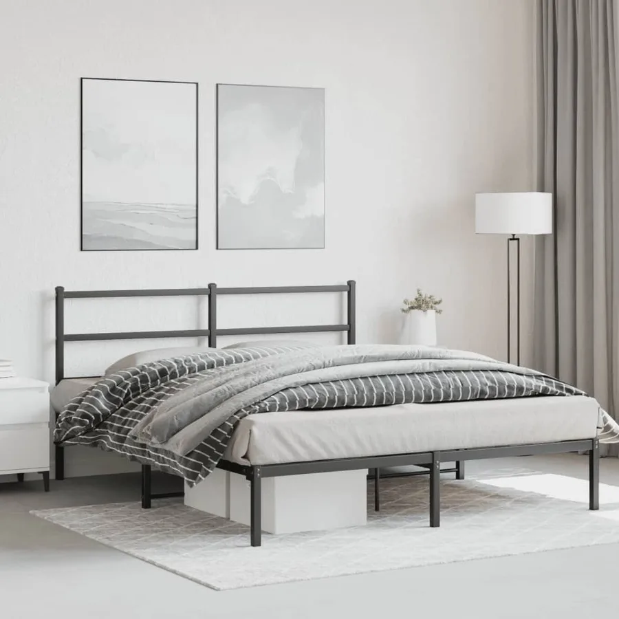 Cadre de lit métal sans matelas et tête de lit noir 160x200 cm - 4