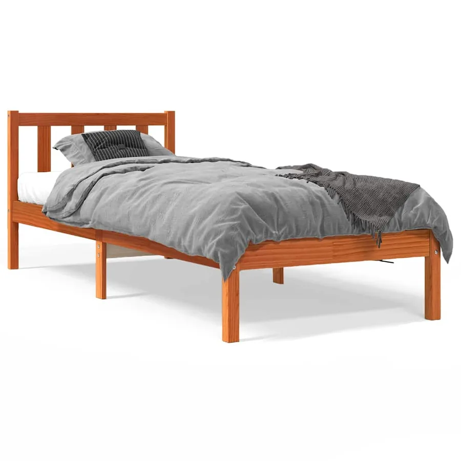 Cadre de lit sans matelas cire marron 100x200cm bois pin massif - 2