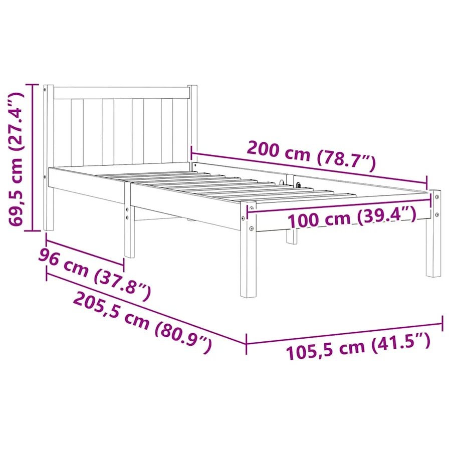 Cadre de lit sans matelas cire marron 100x200cm bois pin massif - 9