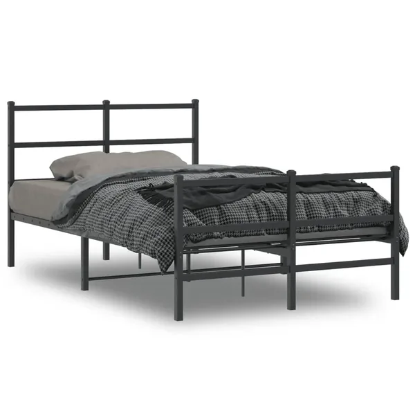 Cadre de lit métal sans matelas avec pied de lit noir 120x190cm