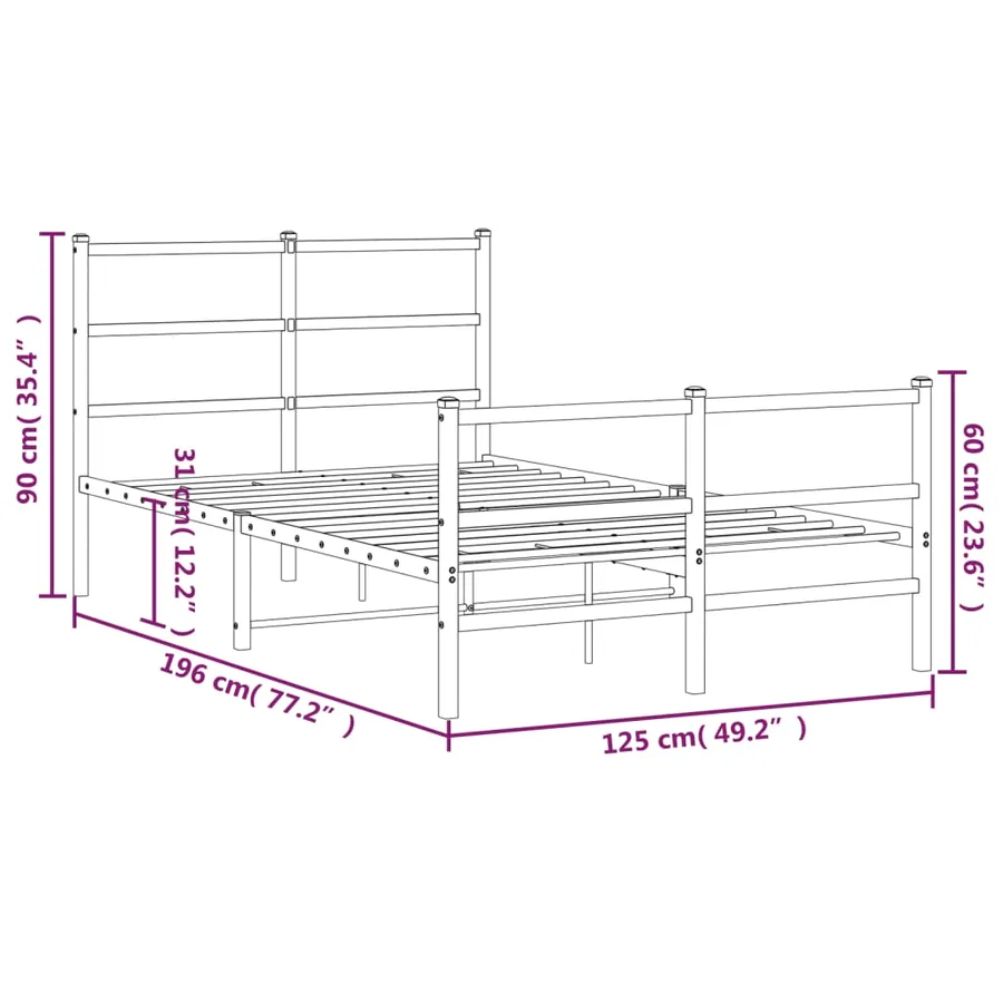Cadre de lit métal sans matelas avec pied de lit noir 120x190cm - 10