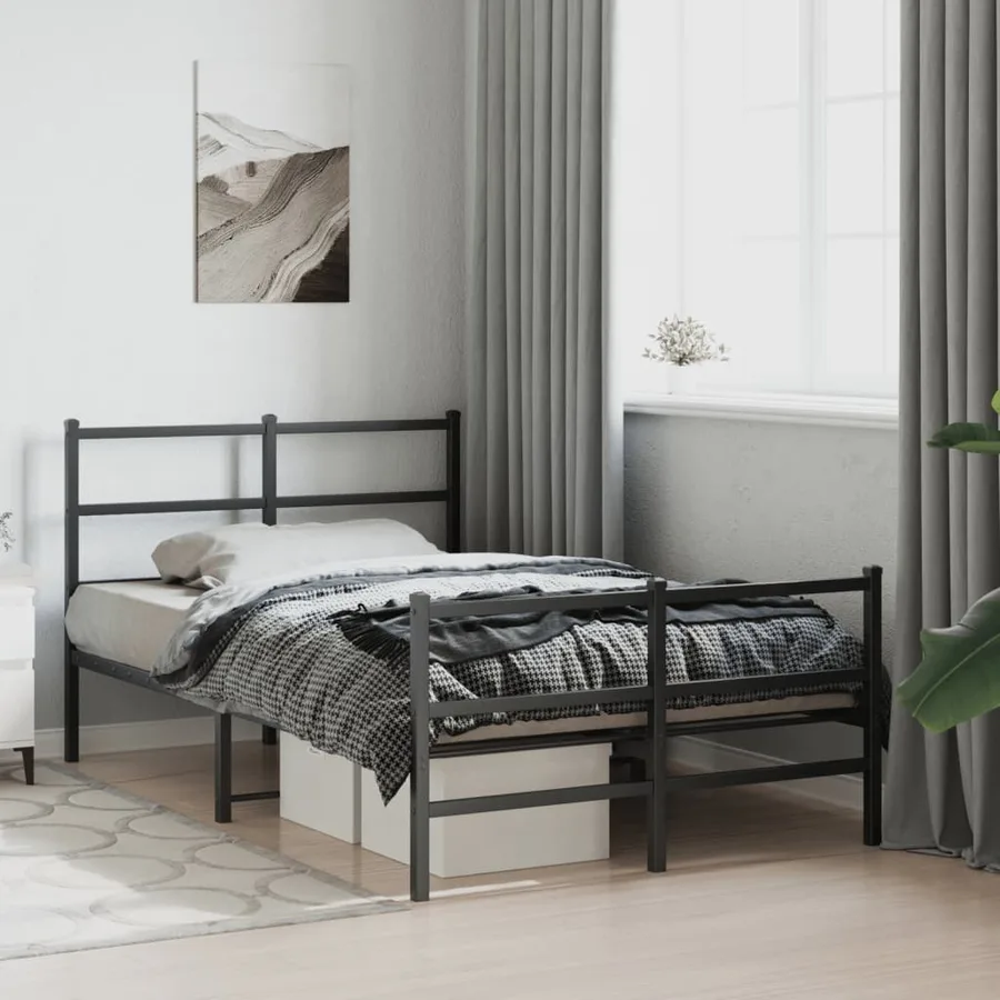 Cadre de lit métal sans matelas avec pied de lit noir 120x190cm - 4