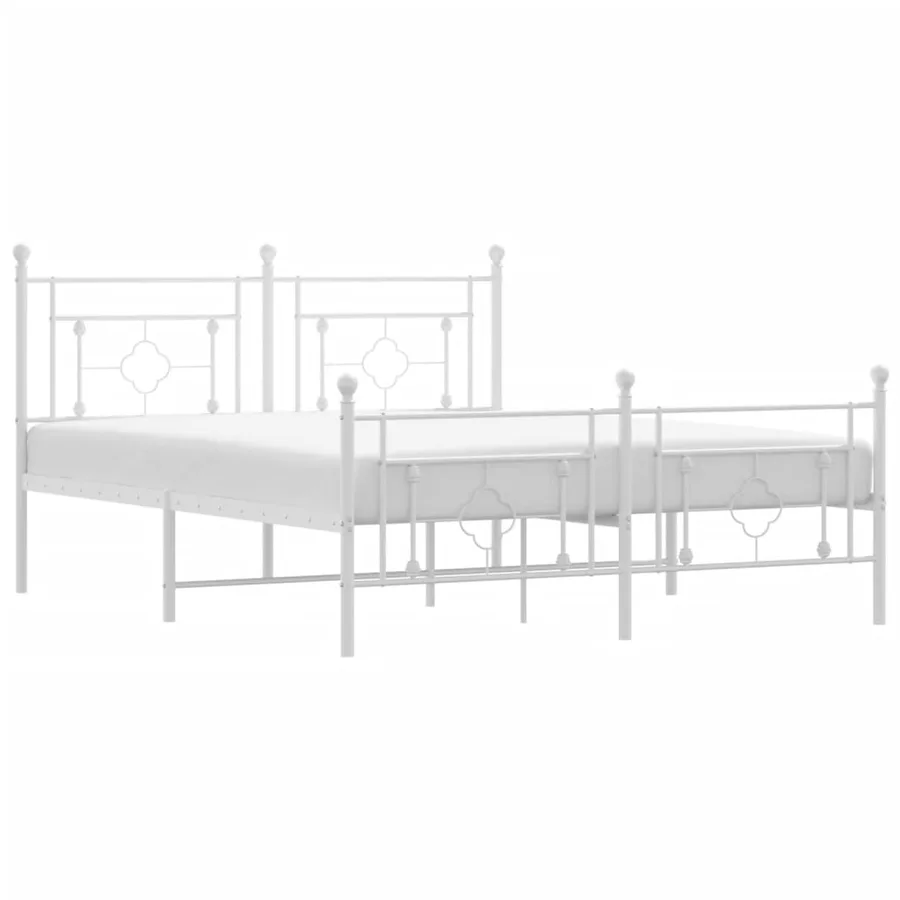 Cadre de lit métal sans matelas et pied de lit blanc 160x200 cm - 2