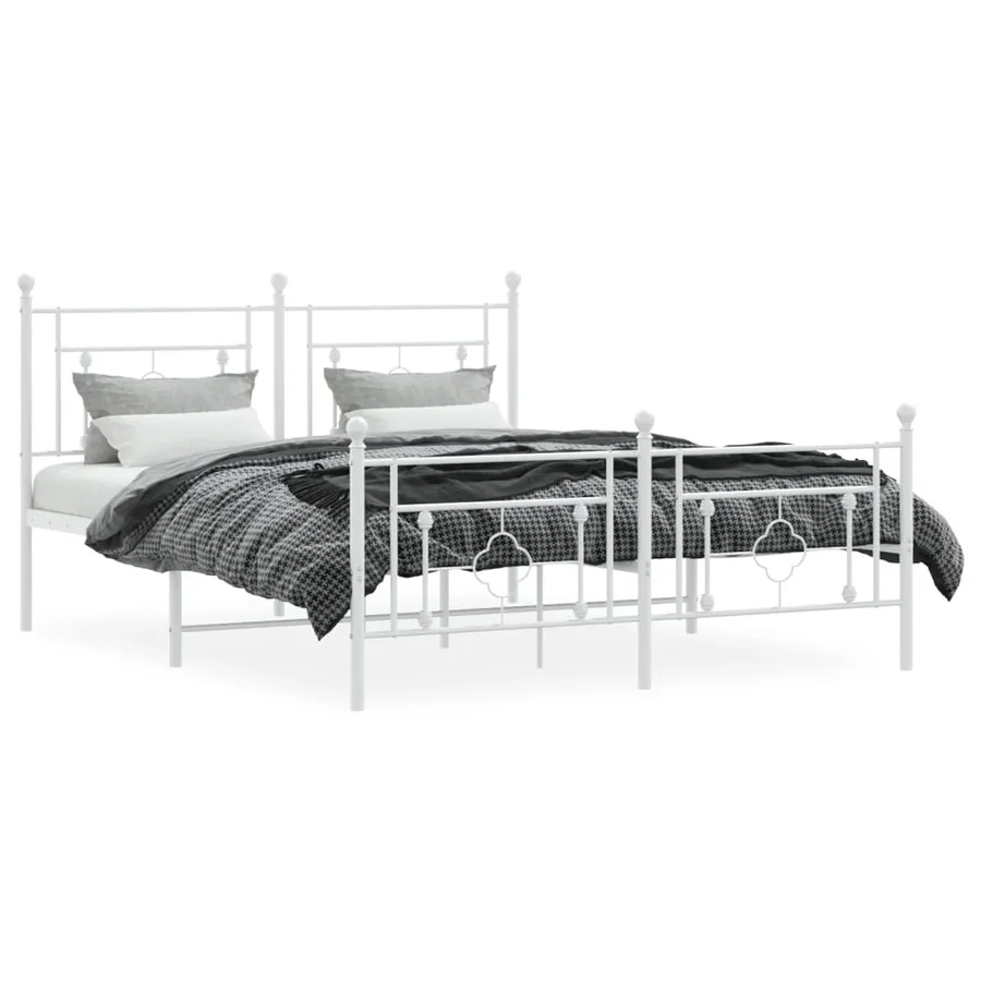Cadre de lit métal sans matelas et pied de lit blanc 160x200 cm - 3