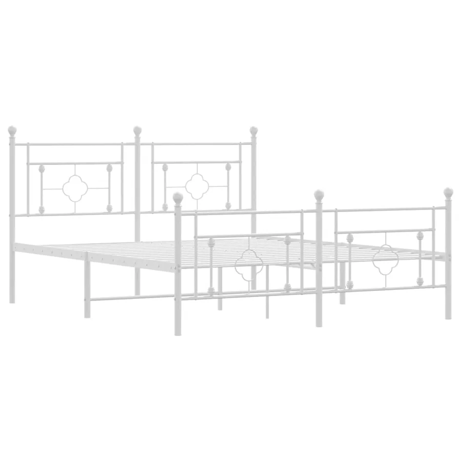 Cadre de lit métal sans matelas et pied de lit blanc 160x200 cm - 4