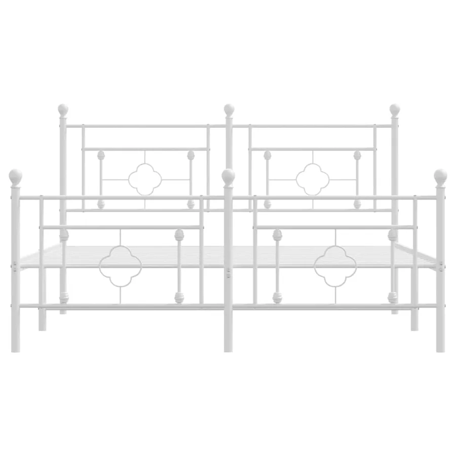 Cadre de lit métal sans matelas et pied de lit blanc 160x200 cm - 5