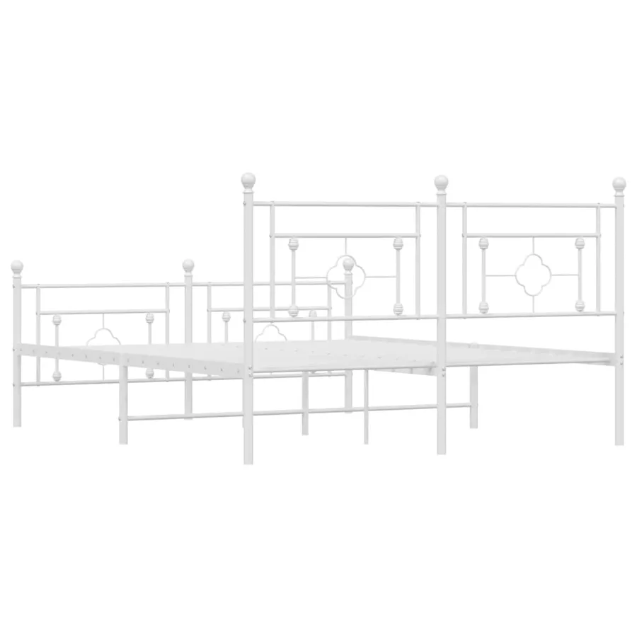 Cadre de lit métal sans matelas et pied de lit blanc 160x200 cm - 7
