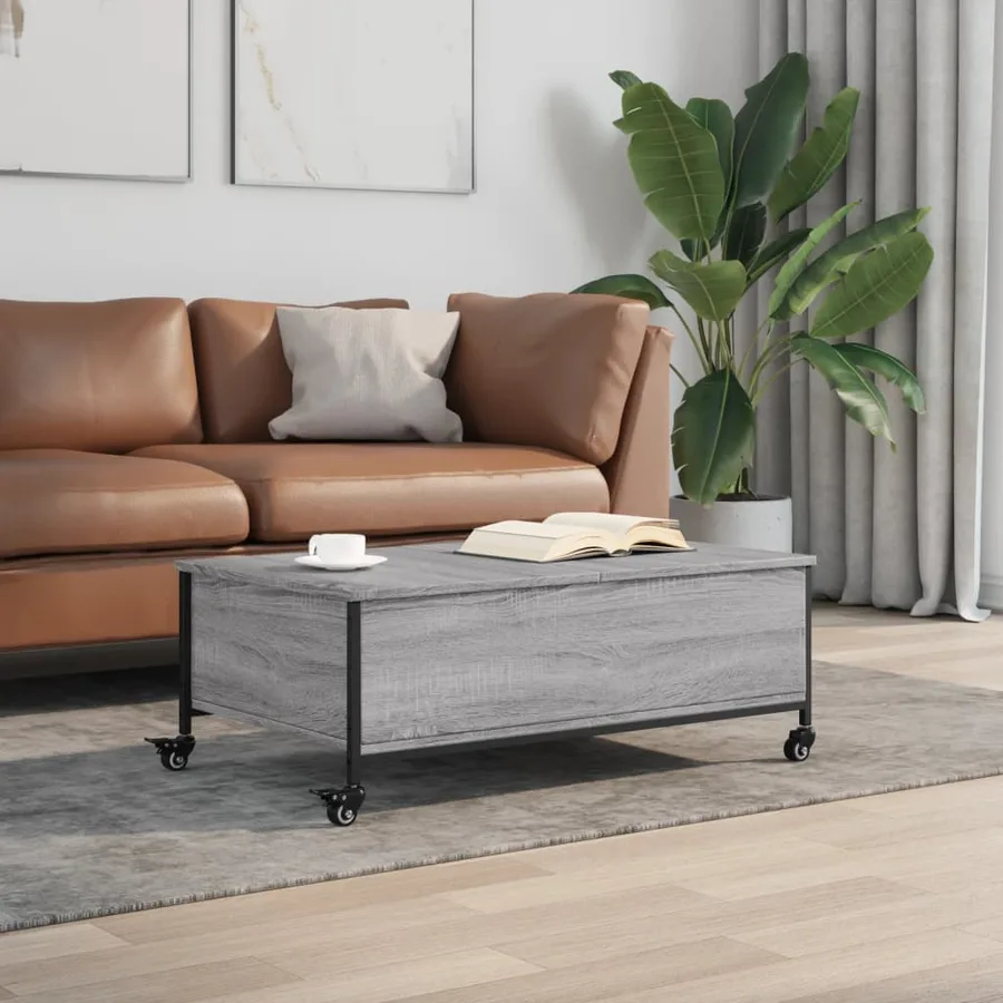 Table basse avec roulettes sonoma gris bois d'ingénierie - 3