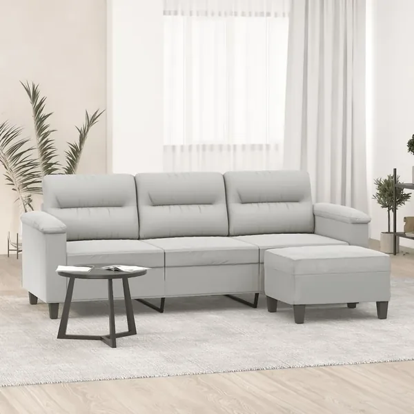 Canapé 3 places repose-pieds Gris clair 180 cm Tissu microfibre