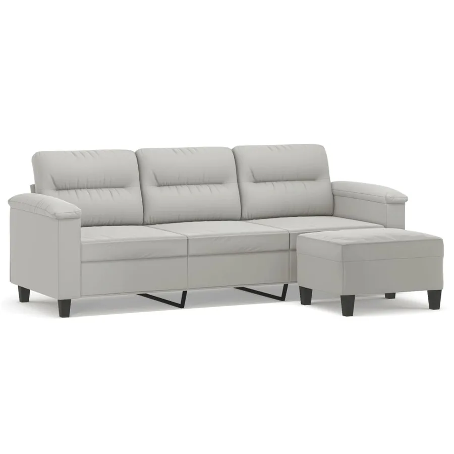 Canapé 3 places repose-pieds Gris clair 180 cm Tissu microfibre - 2