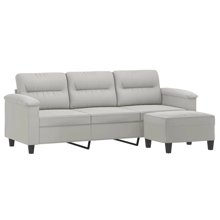 Canapé 3 places repose-pieds Gris clair 180 cm Tissu microfibre - 3