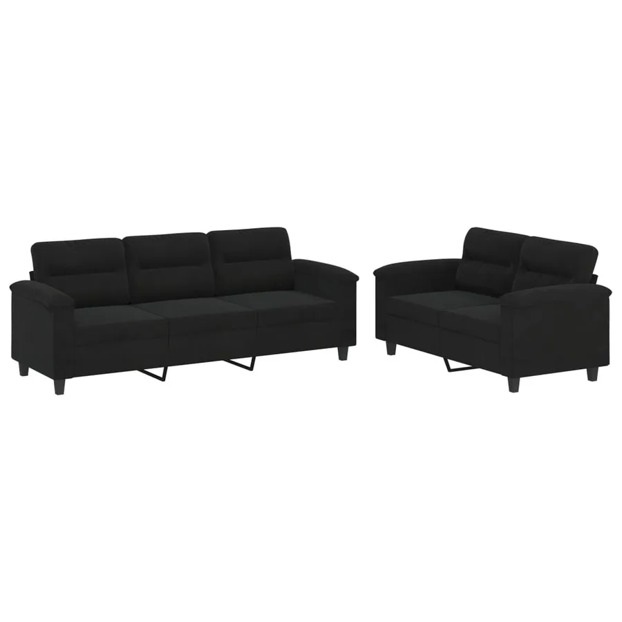 Ensemble de canapés 2 pcs avec coussins noir tissu microfibre - 2