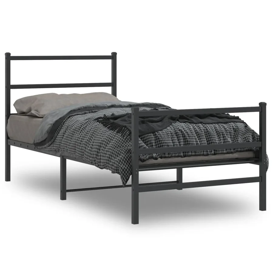 Cadre de lit métal sans matelas avec pied de lit noir 90x190 cm