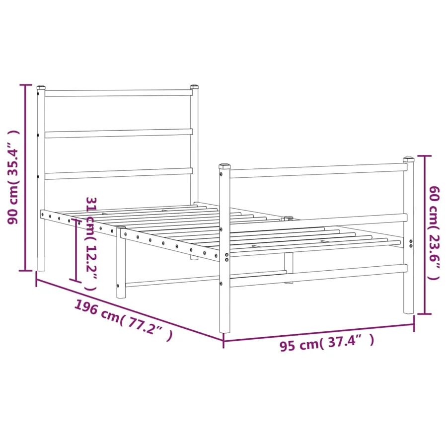 Cadre de lit métal sans matelas avec pied de lit noir 90x190 cm - 10