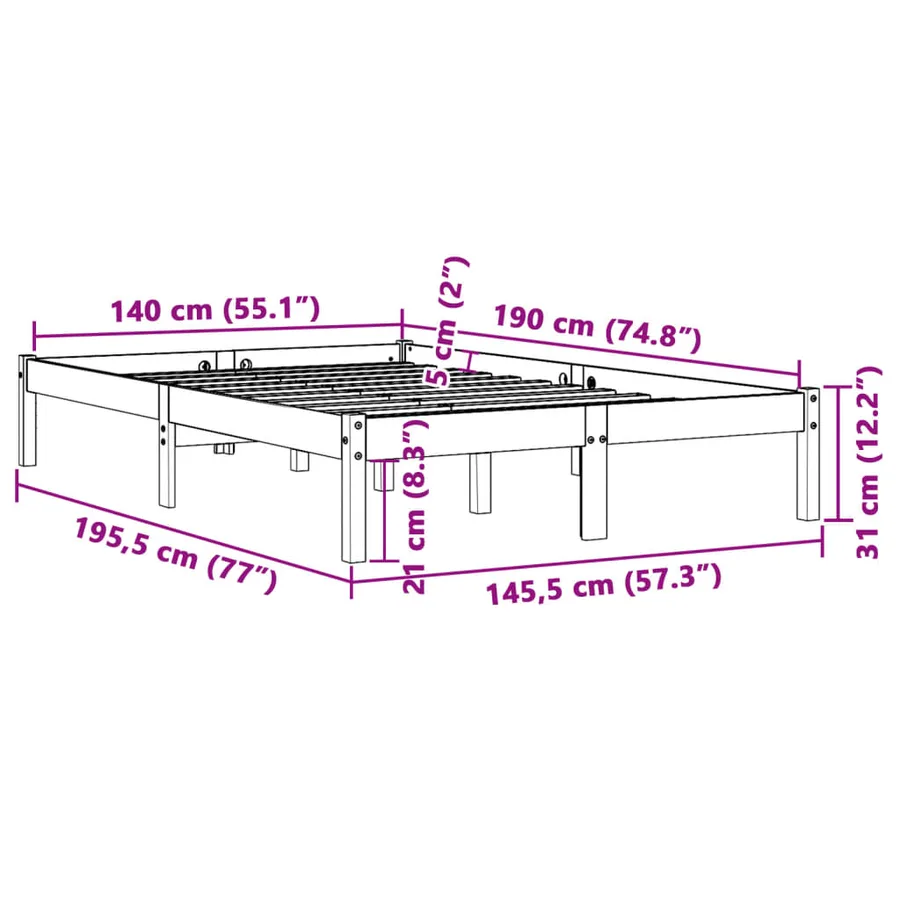 Cadre de lit sans matelas cire marron 140x190cm bois pin massif - 8
