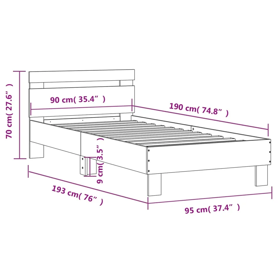 Cadre de lit sans matelas avec tête de lit 90x190 cm - 10