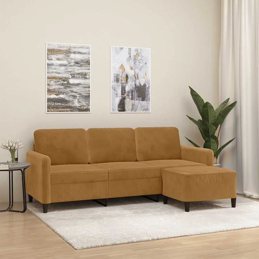 Canapé à 3 places avec repose-pieds Marron 180 cm Velours